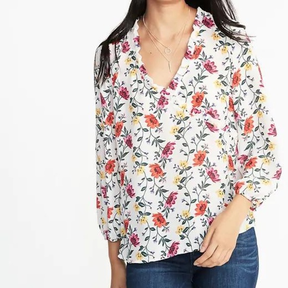 Old Navy Tops - Ruffle-Trim Faux-Wrap Georgette Top for Women